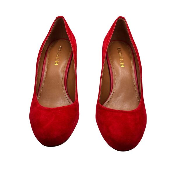Coach Ophelia Women's Red Suede Block Heels Size 10 - Picture 2 of 5